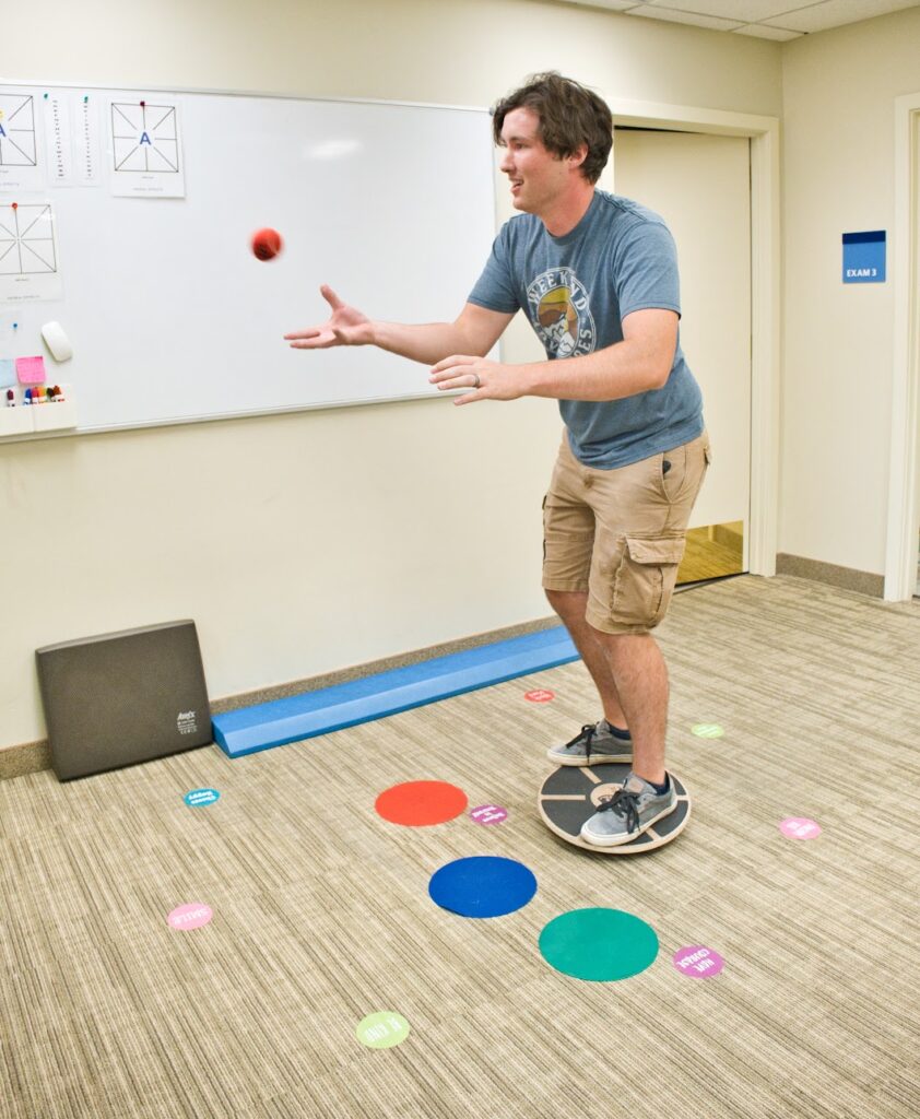 Treatment may include catching a ball while balancing: Post-concussion vestibular therapy is highly effective at improving or resolving dizziness, vertigo, nausea, and other related symptoms.