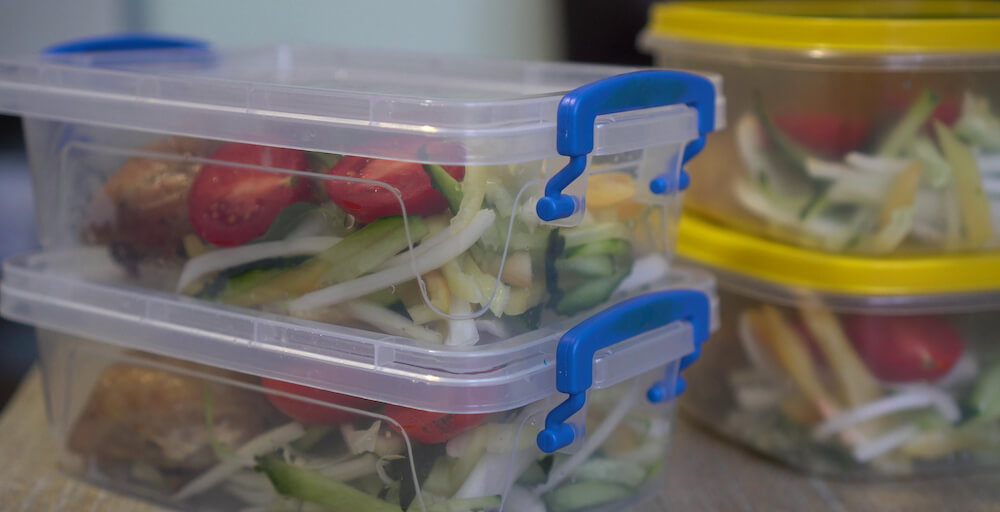 Healthy salad in containers